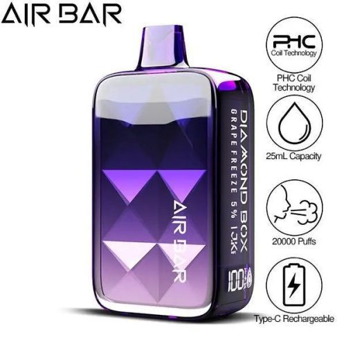 Best Deal Air Bar Diamond Box 20000 Puffs Rechargeable Vape 25ml - Grape Freeze 