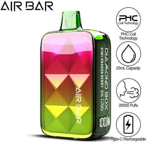 Best Deal Air Bar Diamond Box 20000 Puffs Rechargeable Vape 25ml - Kiwi Dragon Berry 