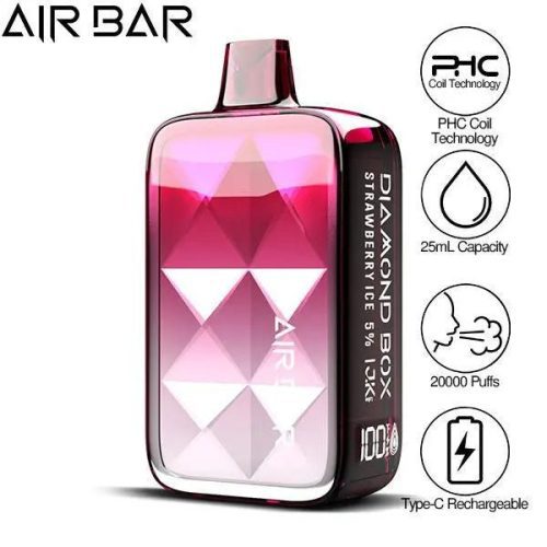 Best Deal Air Bar Diamond Box 20000 Puffs Rechargeable Vape 25ml - Strawberry Ice