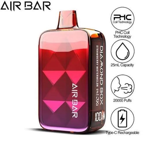 Best Air Bar Diamond Box 20000 Puffs Rechargeable Vape 25ml - Strawberry Watermelon 