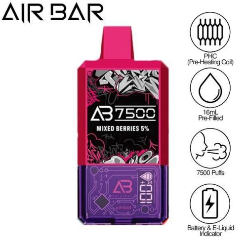 Air Bar AB7500 Vape 5% 10-Pack 16mL Best Flavor Mixed Berries